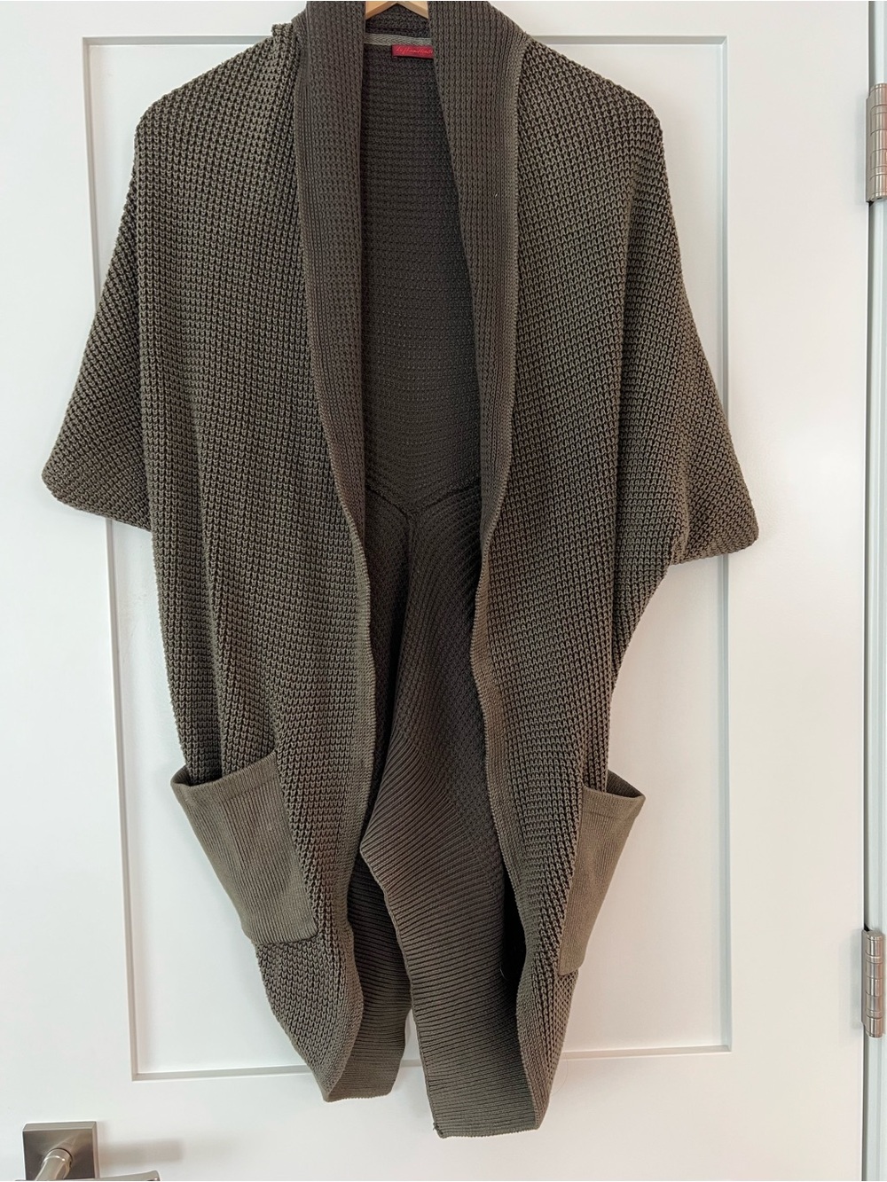 Left on Houston Chunky Knit Open-Front Cardigan in Olive